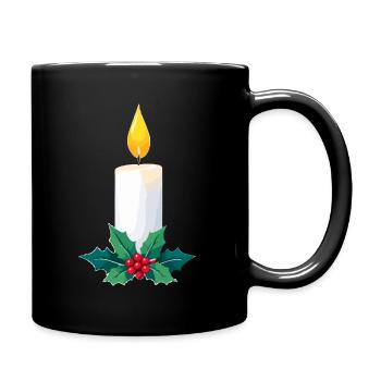 Weihnachtskerze & Stechpalme - Tasse einfarbig - Schwarz - Rechts