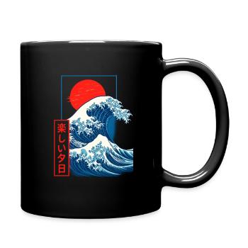 Japanese Wave Red Sun - Full Colour Mug - black - Right
