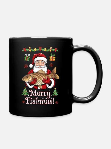 Merry Fishmas Angler Weihnachten Karpfen Fisch - Tasse einfarbig - Schwarz