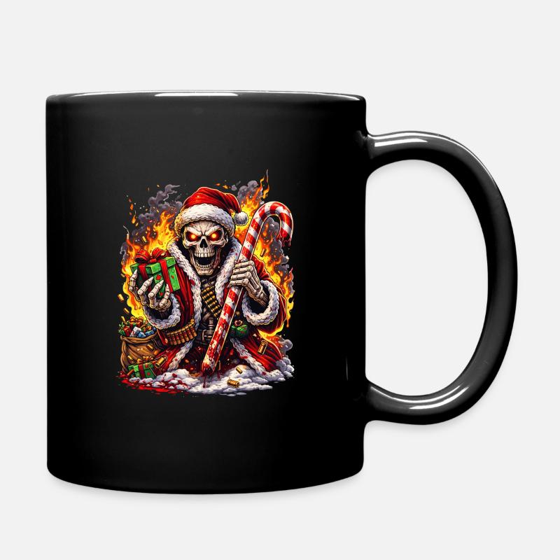Fire Skeleton Santa with Candy Cane - Full Colour Mug - black