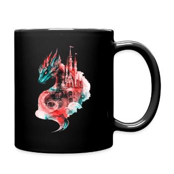 Dragon Castle Fantasy Magic Mythology Creature - Full Colour Mug - black - Right