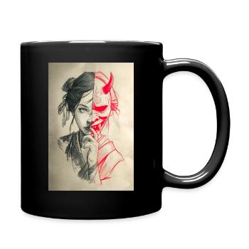 Duality Portrait: Woman and Oni - Full Colour Mug - black - Right
