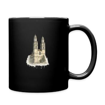 Watercolor cathedral with two towers - Full Colour Mug - black - Right