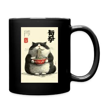 Neko Noodle Feast in Ukiyo-e Style - Full Colour Mug - black - Right