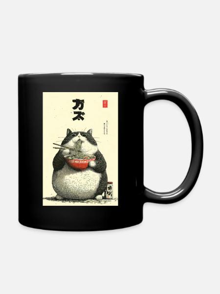 Chonky Cat Ramen Ukiyo-e - Full Colour Mug - black