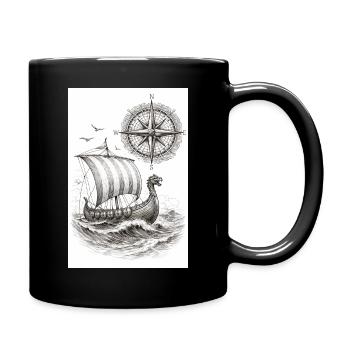 Compass Viking Segelschiff - Tasse einfarbig - Schwarz - Rechts