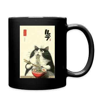 Noodle Cat Ukiyoe Style - Full Colour Mug - black - Right