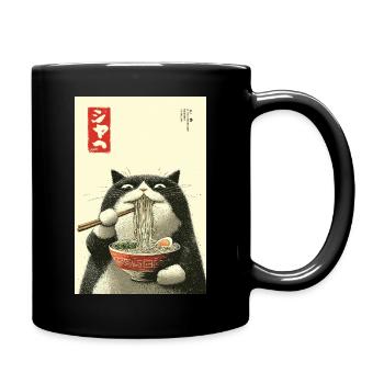 Ramen-Katze im Ukiyo-e-Stil - Tasse einfarbig - Schwarz - Rechts
