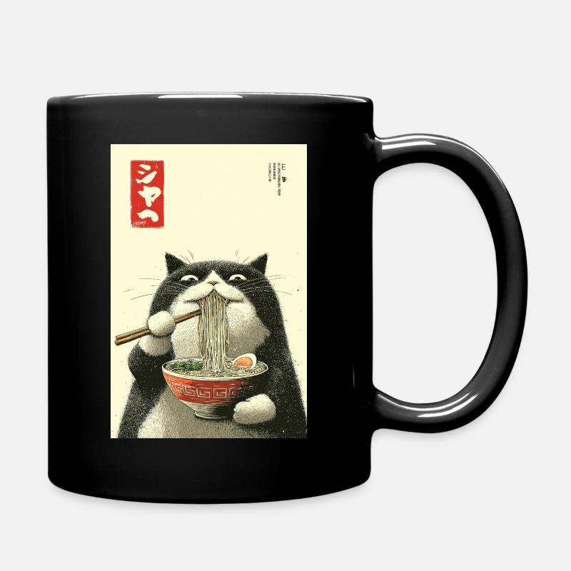 Ramen-Katze im Ukiyo-e-Stil - Tasse einfarbig - Schwarz