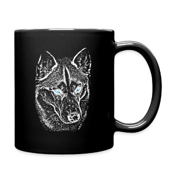 Wolfsblick im Nachtlicht Husky mit blauen Augen - Tasse einfarbig - Schwarz - Rechts