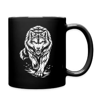 Laufender Wolf – Mystisches Wildtier Motiv - Tasse einfarbig - Schwarz - Rechts