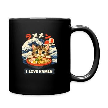 Katze isst Ramen-Nudeln Poster - Tasse einfarbig - Schwarz - Rechts