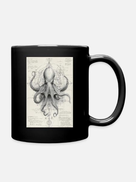Geometrischer Oktopus-Bauplan - Tasse einfarbig - Schwarz