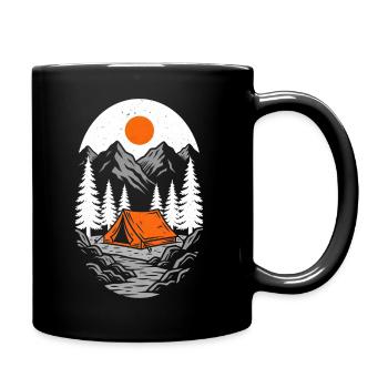 Orange tent in mountain landscape - Full Colour Mug - black - Right