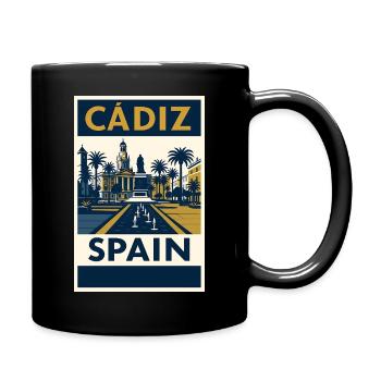 Cádiz Spanien – Retro Reiseposter Navy/Gold - Tasse einfarbig - Schwarz - Rechts