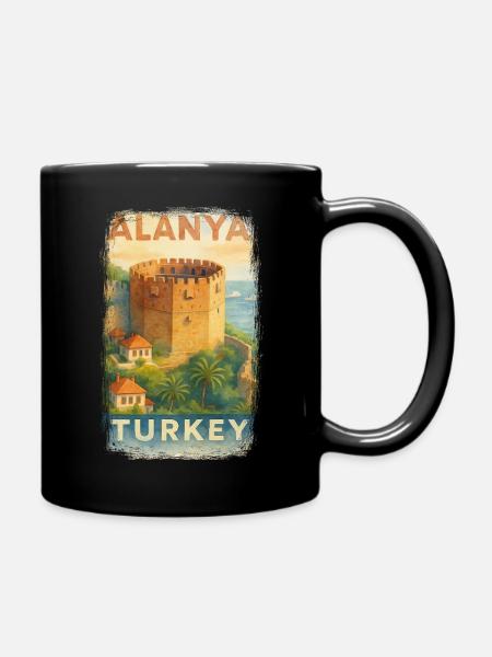 Alanya Türkei – Aquarell Reiseposter Red Tower - Tasse einfarbig - Schwarz