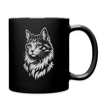 Chat élégant dans un style tribal, dessin au trait - Mug uni - noir - Droite