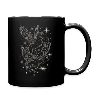 Two Celestial Pegasus Horses Between Stars - Full Colour Mug - black - Right