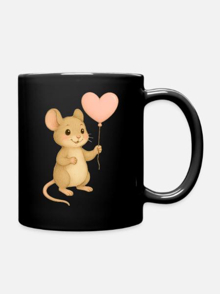 Mouse with heart balloon - Full Colour Mug - black