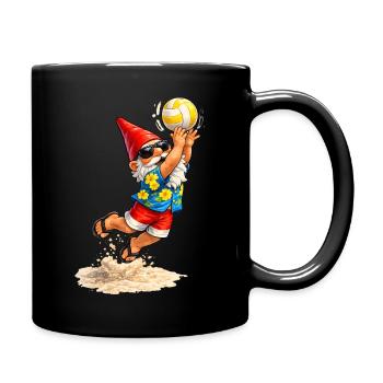 Garden gnome playing beach volleyball in summer - Full Colour Mug - black - Right