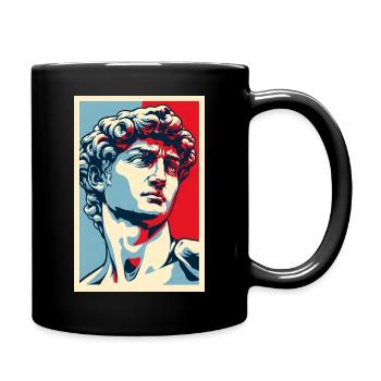 David Michelangelo in Pop Art: Blau-Rot-Porträt - Tasse einfarbig - Schwarz - Rechts