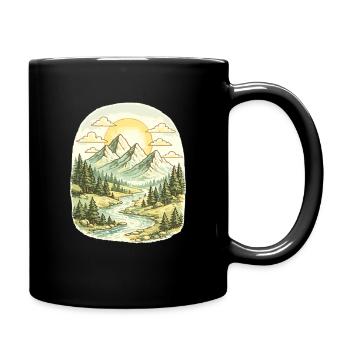 Panorama montagneux, lumière matinale, forêt, rivière - Mug uni - noir - Droite
