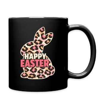 Frohe Ostern Osterhase Leopard - Tasse einfarbig - Schwarz - Rechts
