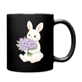 Bunny with lilac illustration - Full Colour Mug - black - Right
