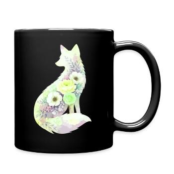 Fox Silhouette Watercolor Flowers - Full Colour Mug - black - Right