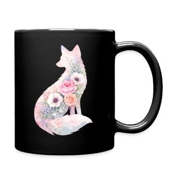 Fox Silhouette Watercolor Flowers - Full Colour Mug - black - Right