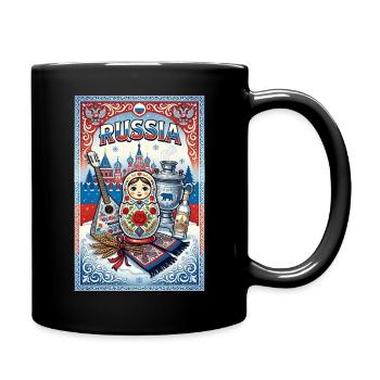 Russische Matroschka und Samowar - Tasse einfarbig - Schwarz - Rechts