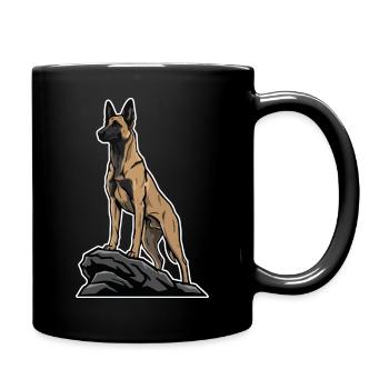 Belgian Shepherd Malinois Dog on Rock Portrait - Full Colour Mug - black - Right
