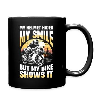  Mein Helm Verbirgt Mein Lächeln Aber Mein Bike - Tasse einfarbig - Schwarz - Rechts