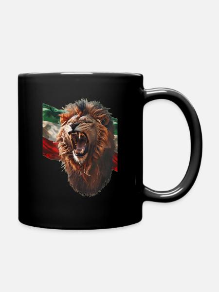 Roaring lion and Iranian flag - Full Colour Mug - black