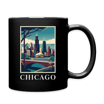 Chicago Illinois Poster Skyline Deco Vista - Full Colour Mug - black - Right
