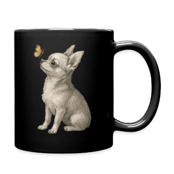 Chihuahua dog looking at butterfly - Full Colour Mug - black - Right
