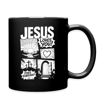 Jesus Loves You Comic Design - Tasse einfarbig - Schwarz - Rechts