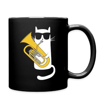 Baritonhorn - Coole Katze mit Sonnenbrille - Tasse einfarbig - Schwarz - Rechts