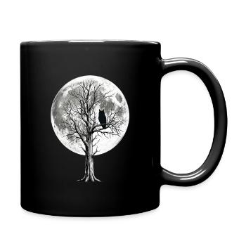 Mondnächteule auf kahler Baumkrone - Tasse einfarbig - Schwarz - Rechts