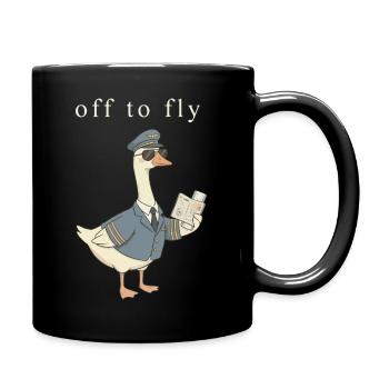 Ente Pilot auf Abflug - Tasse einfarbig - Schwarz - Rechts