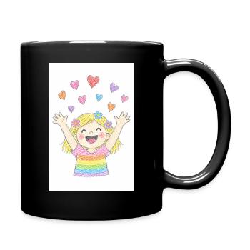 Cheerful girl sprinkles hearts - Full Colour Mug - black - Right