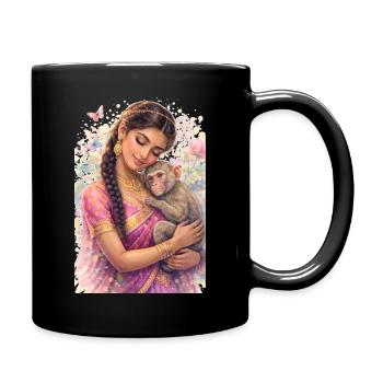 Indian Spring - Portrait with Little Monkey - Full Colour Mug - black - Right