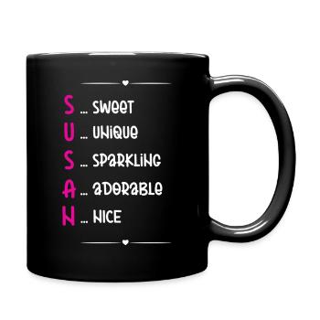 Susans Name bedeutet Akrostichon - Tasse einfarbig - Schwarz - Rechts