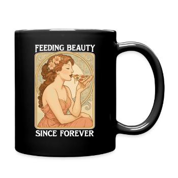 Art Nouveau Pizza Pin-Up - Feeding Beauty - Tasse einfarbig - Schwarz - Rechts