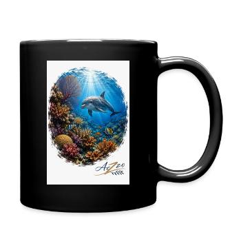 Scène sous-marine de dauphins dans une forêt corallienne - Mug uni - noir - Droite