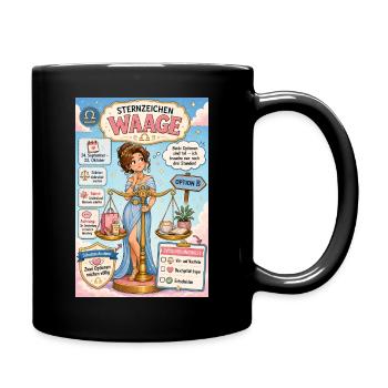 Waage - Zwei Optionen, drei Stunden Entscheidung - Tasse einfarbig - Schwarz - Rechts