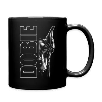 Doberman Portrait with Vertical Lettering DOBIE - Full Colour Mug - black - Right