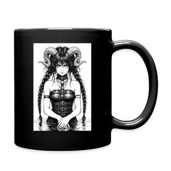 Hornige Gothic Sirene im Wasser - Tasse einfarbig - Schwarz - Rechts