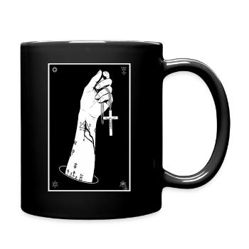 Schwarzweiß-Hand mit Kreuzkette - Tasse einfarbig - Schwarz - Rechts