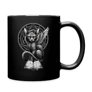 Winged cat with runes - Full Colour Mug - black - Right